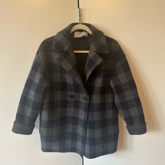 HARRIS WHARF LONDON  Plaid Virgin Wool Coat In Blue / Grey SZ IT 38 (XS/S) - Picture 4 of 6